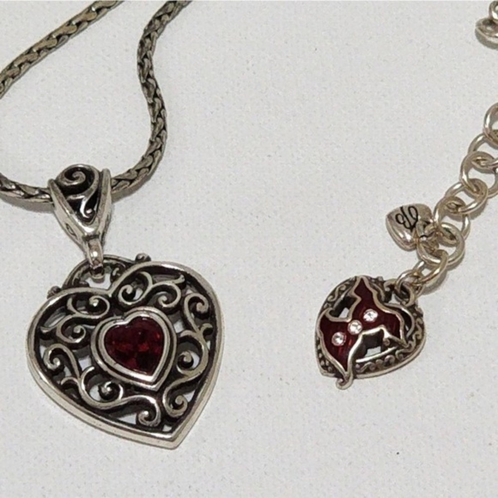 Brighton Silver Plated Heart Pendant‎ Necklace Red Crystal Toggle Charm - Picture 3 of 5